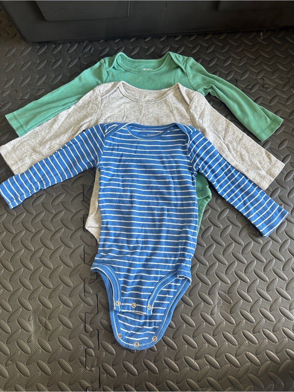 Carter's Long-Sleeve Baby Bodysuits - Blue, Gray, Green (3-Pack)
